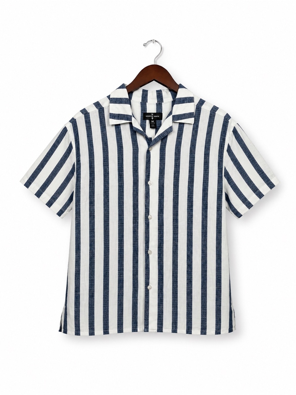 Houston White Striped Short Sleeve Button-Up - Blue & White Medium Vacation